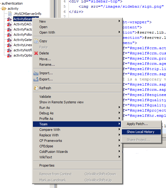 eclipise file history